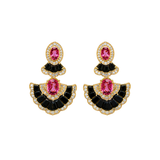 11.15ct Diamond Onyx Tourmaline 18K Gold Statement Earrings