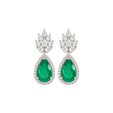 10.17ct Diamond Emerald 18K Gold Flower Drop Earrings