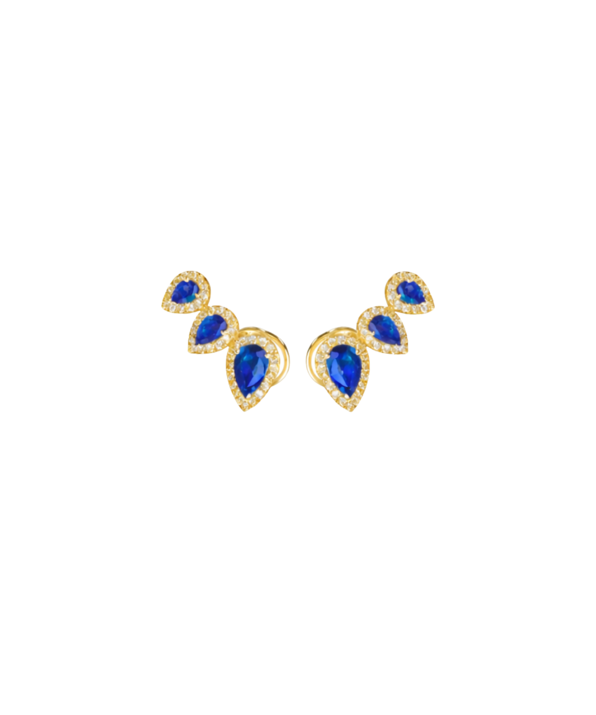 2.04ct Diamond Blue Sapphire 18K Gold Climber Earrings