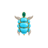 7.41ct Turquoise Emerald Diamond 18K Gold Turtle Pendant