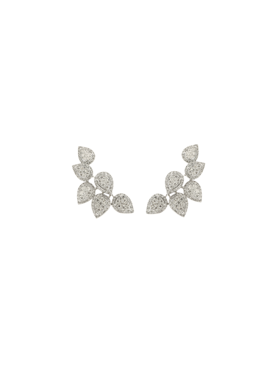 2.43ct Diamond 18K Gold Pave Leaf Climber Earrings