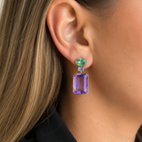 47.98ct Amethyst Apatite Tanzanite 18K Gold Drop Earrings