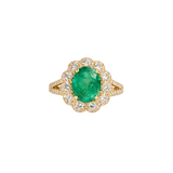 3.20ct Diamond Emerald 14K Gold Halo Cocktail Ring