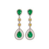 8.00ct Diamond Emerald 18K Gold Drop Earrings
