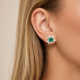 2.46ct Diamond Emerald 18K Gold Cluster Earrings