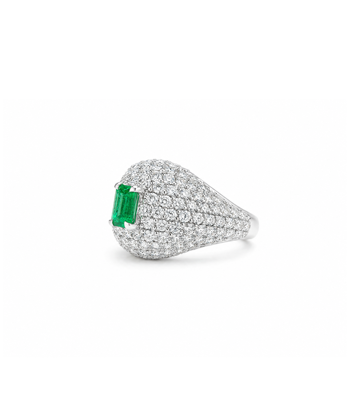 1.91ct Diamond Emerald 18K Gold Pave Ring