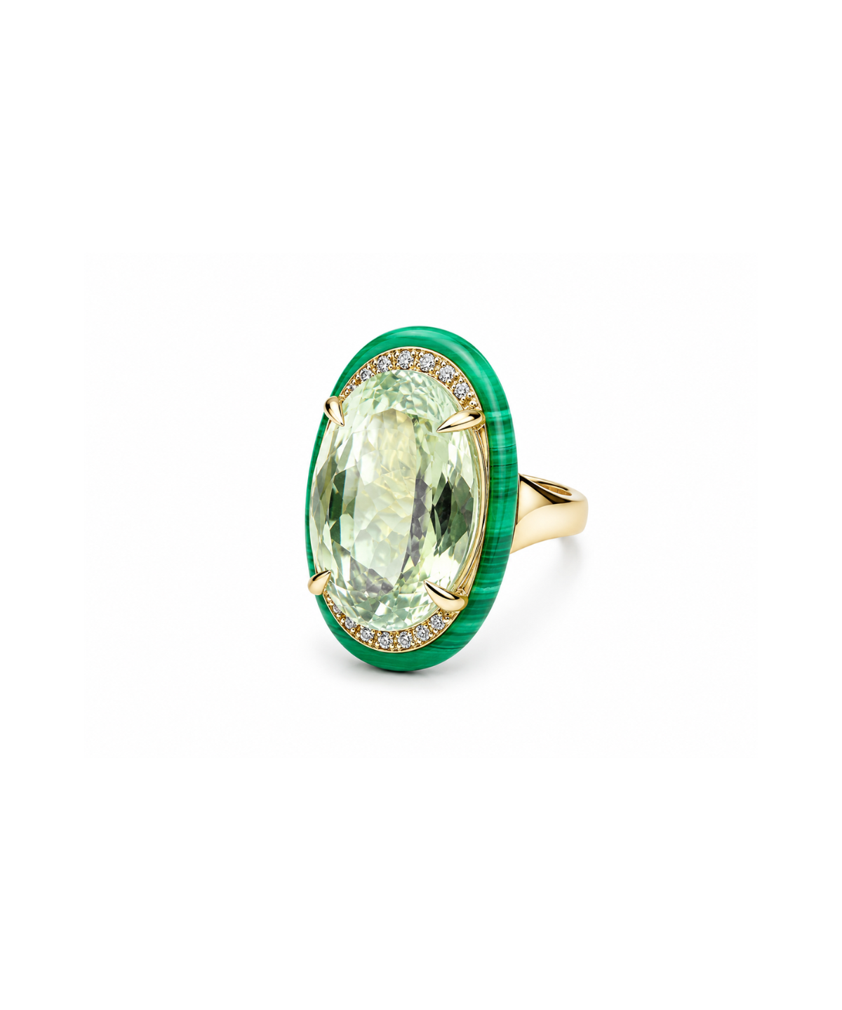 28.91ct Green Amethyst Malachite Diamond 18K Gold Cocktail Ring