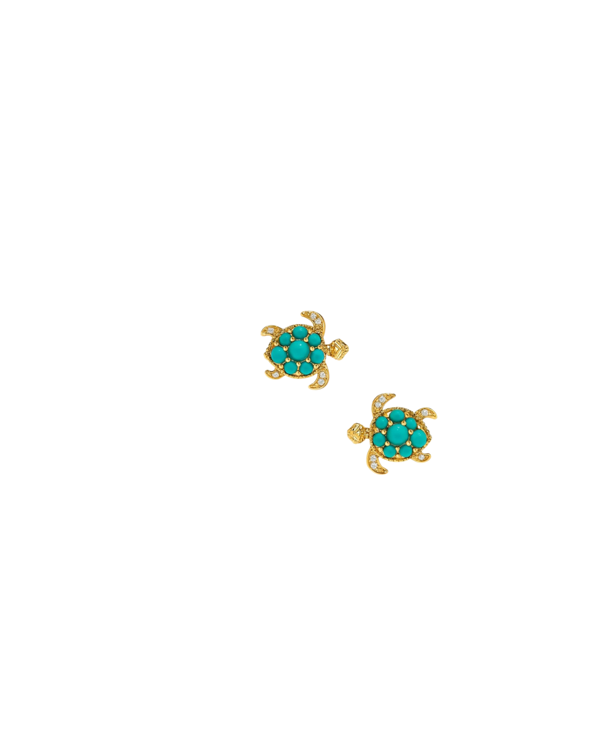0.77ct Diamond Turquoise 14K Gold Cluster Turtle Earrings