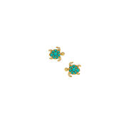 0.77ct Diamond Turquoise 14K Gold Cluster Turtle Earrings