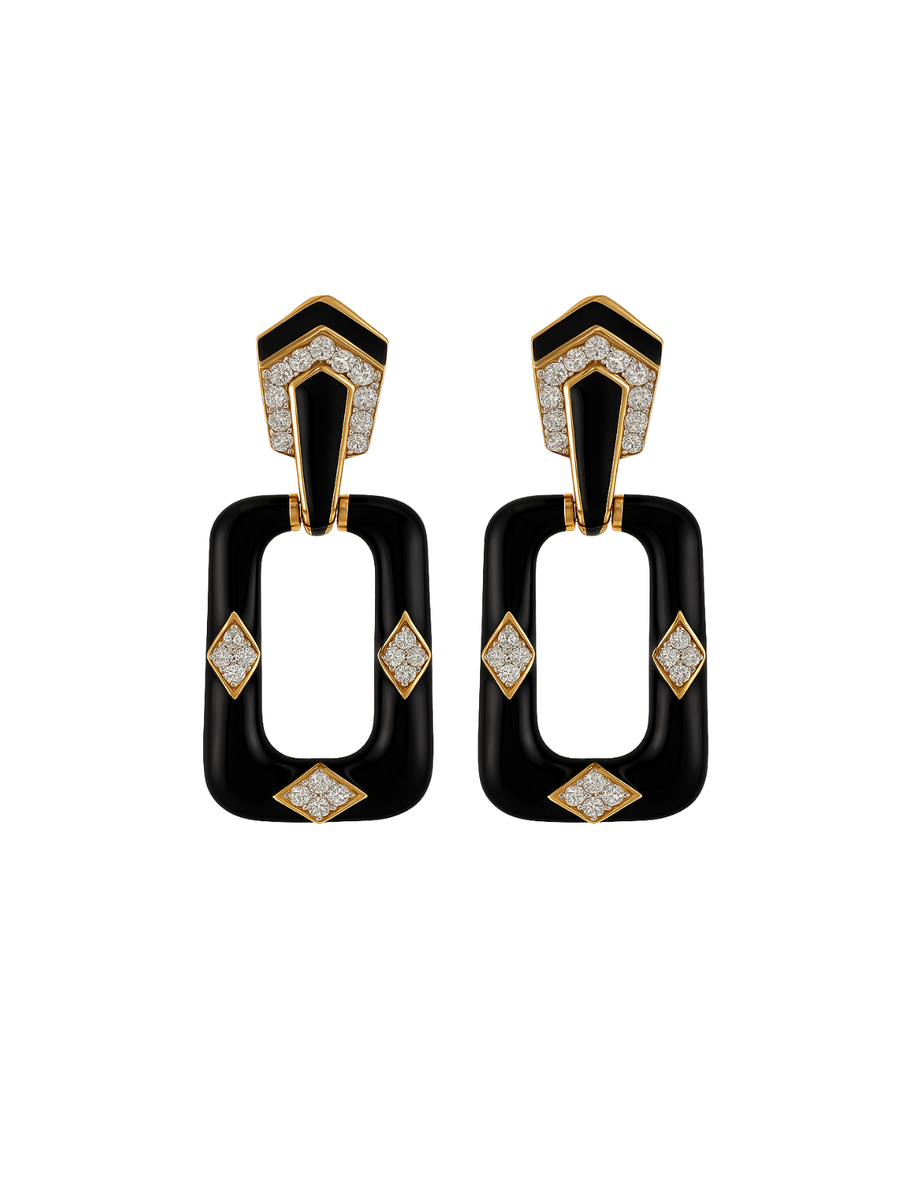 1.47ct Diamond 18K Gold Enamel Earrings