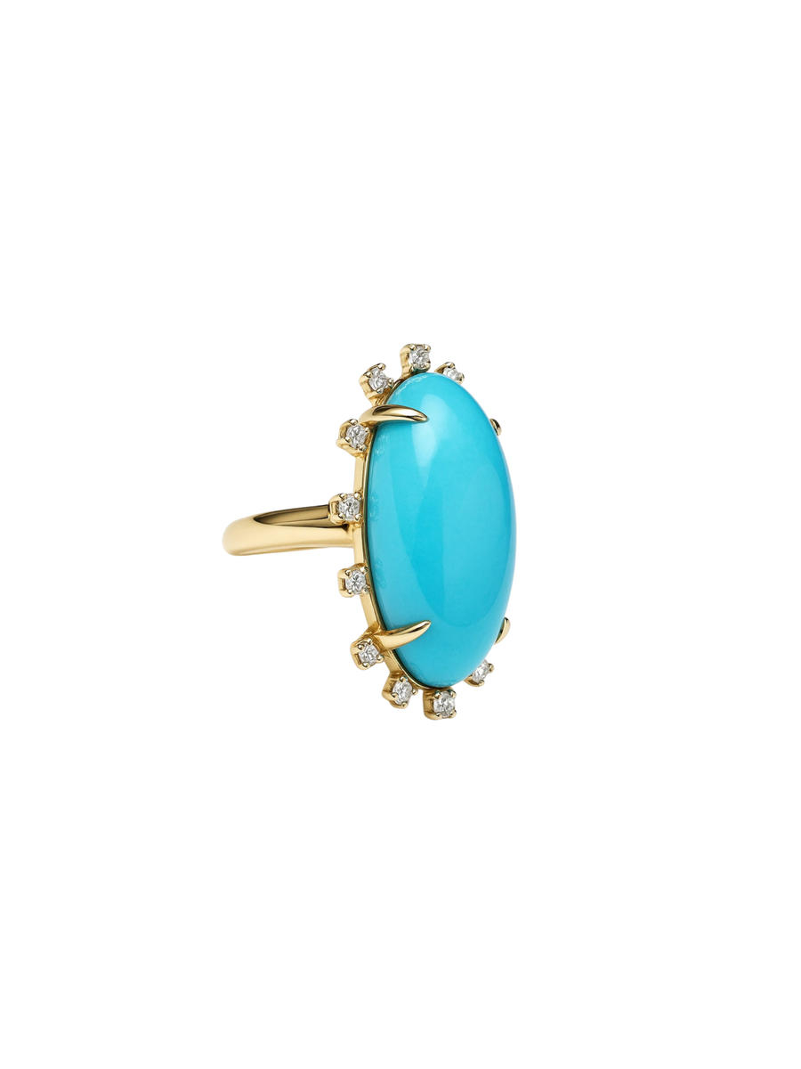 13.33ct Diamond Turquoise 18K Gold Halo Cocktail Ring