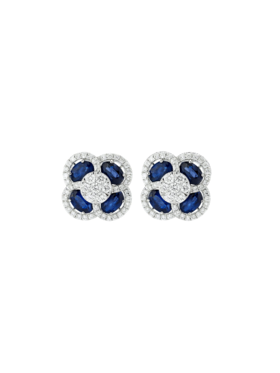 5.73ct Diamond Sapphire 14K Gold Flower Cluster Earrings