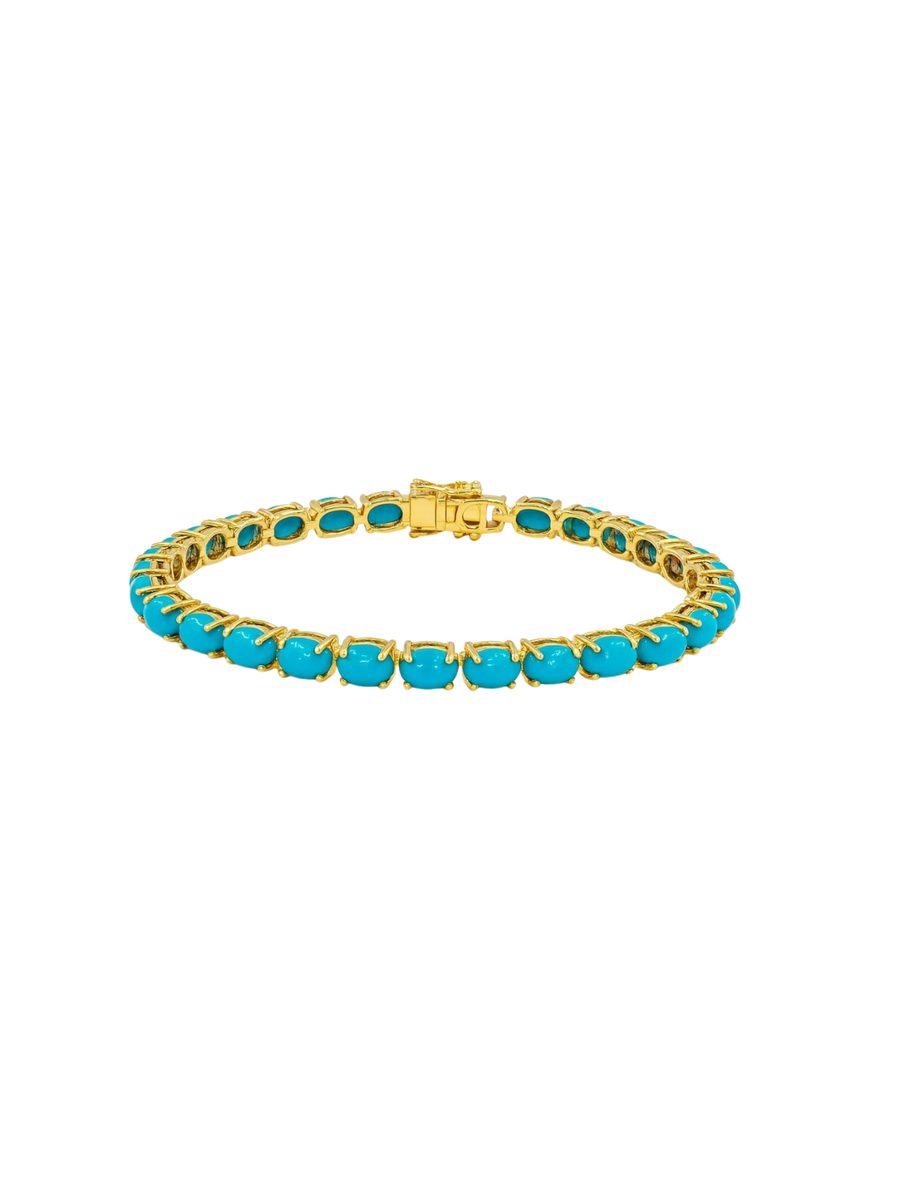 11.00ct Turquoise 14K Gold Oval Tennis Bracelet