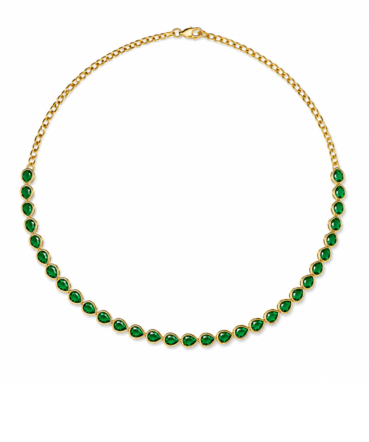 6.60ct Emerald 18K Gold Pear Bezel Choker Necklace