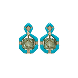 32.25ct Diamond Turquoise Green Amethyst  18K Gold Earrings