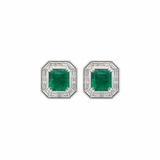 10.02ct Emerald Diamond 18K Gold Halo Earrings