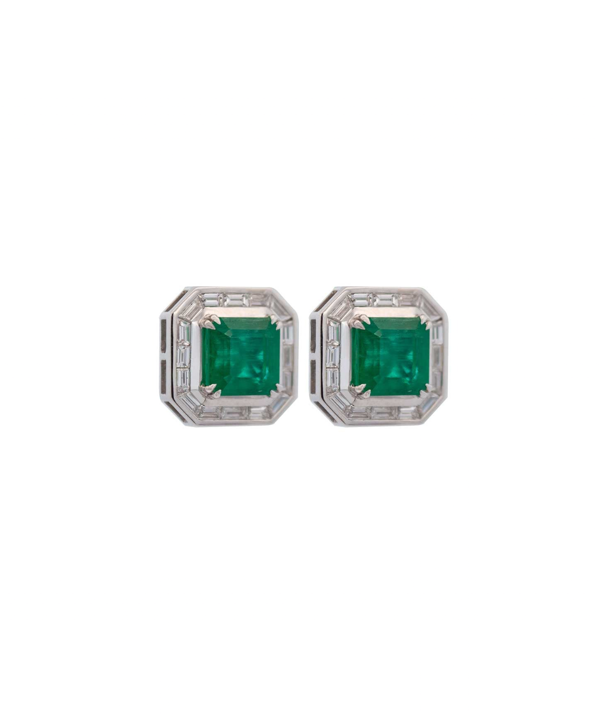 10.02ct Emerald Diamond 18K Gold Halo Earrings