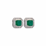 10.02ct Emerald Diamond 18K Gold Halo Earrings