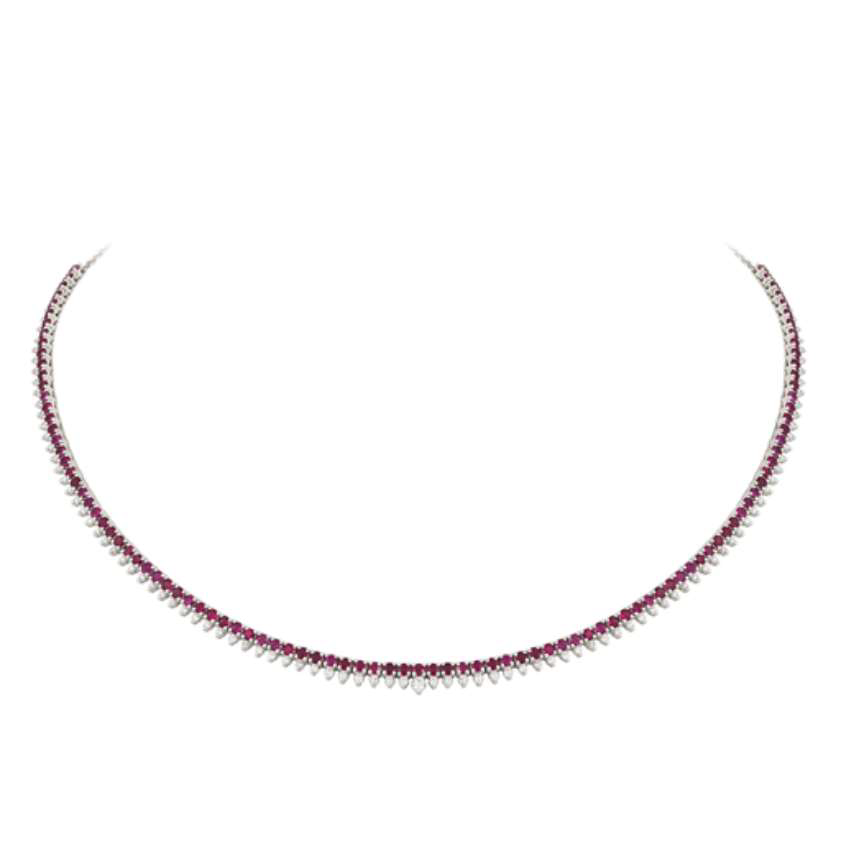 5.75ct Ruby Diamond 18K Gold Stationed Tennis Necklace
