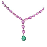15.85ct Pink Sapphire Emerald 18K Gold Lariat Necklace