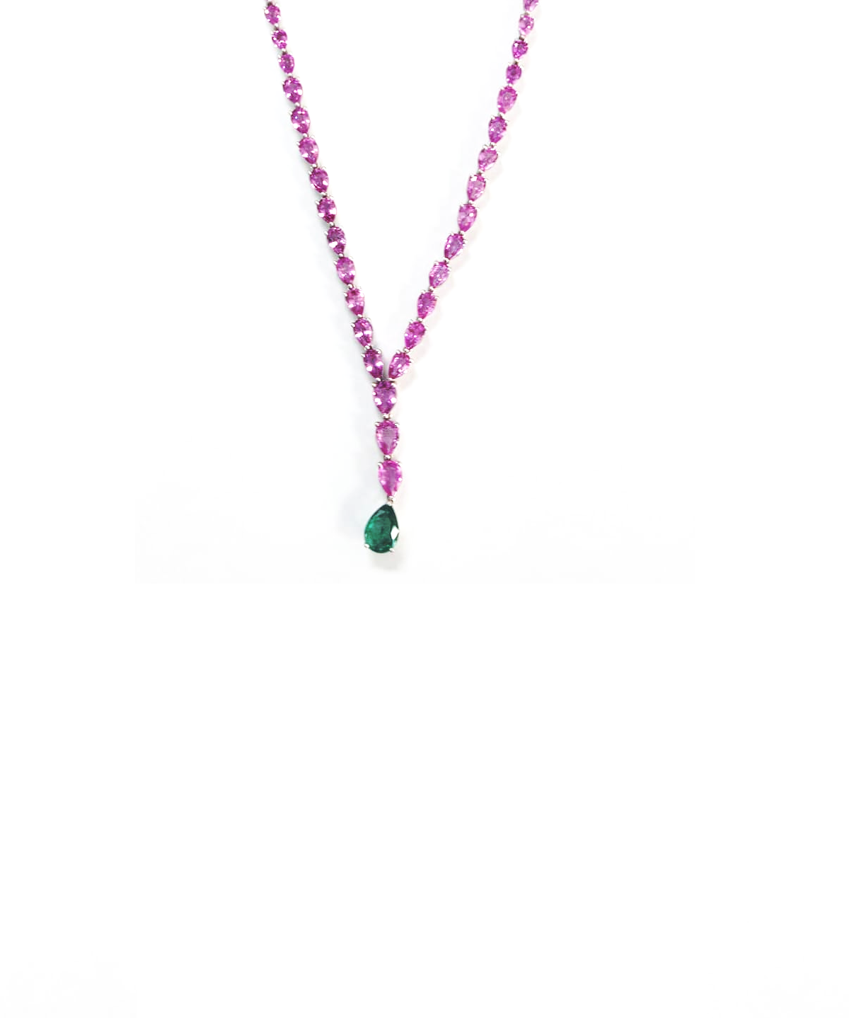 15.85ct Pink Sapphire Emerald 18K Gold Lariat Necklace