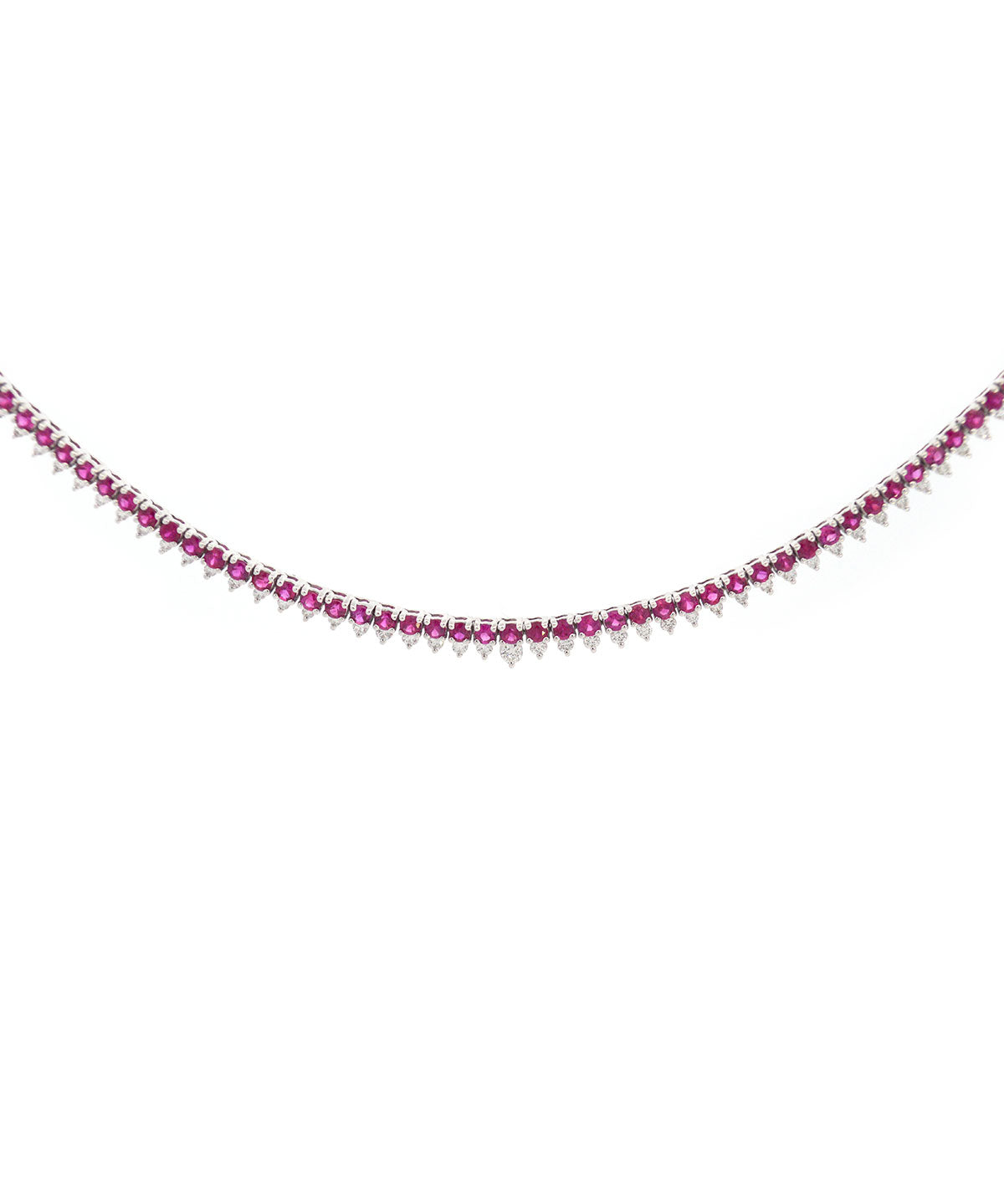 5.75ct Ruby Diamond 18K Gold Stationed Tennis Necklace