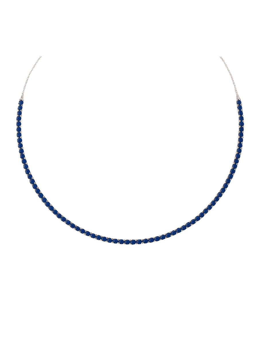 4.68ct Blue Sapphire 18K Gold Choker Tennis Necklace