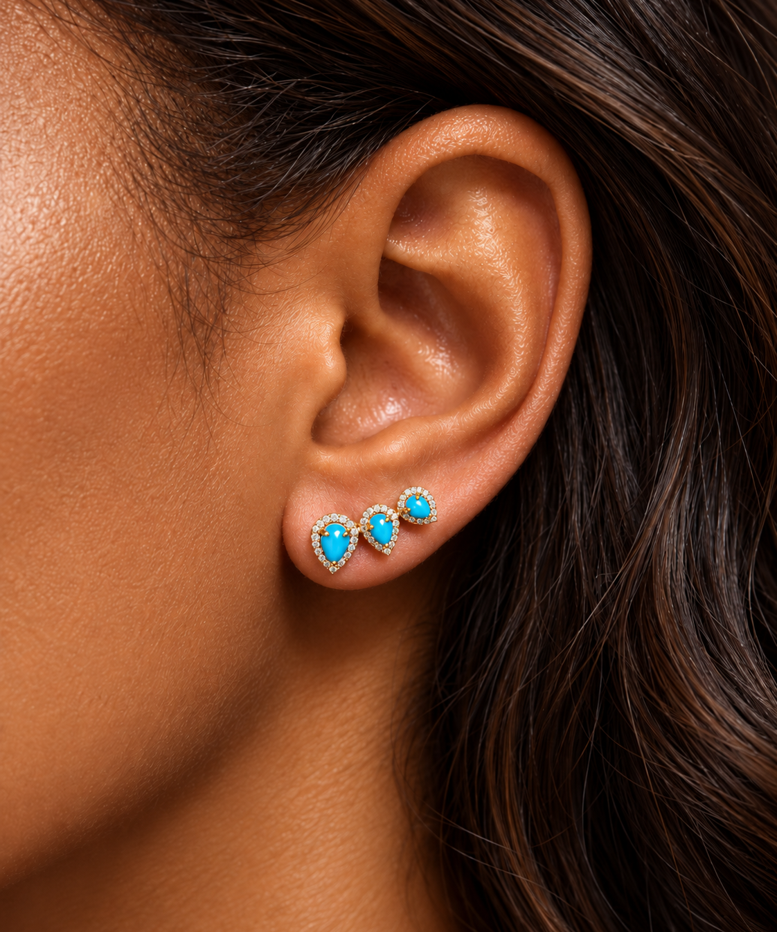 0.44ct Diamond Turquoise 18K Gold Climber Earrings