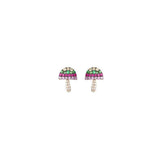 0.36ct Diamond Multi Color Sapphire 14K Gold Mushroom Stud Earrings