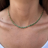 11.17ct Emerald 18K Gold Pear Cut Bezel Tennis Necklace
