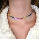 27.47ct Diamond Multi Color Sapphire 18K Gold Link Choker Necklace