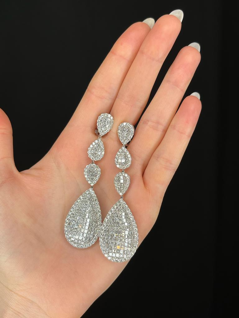 12.04cts Diamond 18K Gold Cluster Tear Drop Earrings