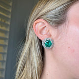GIA 19.09ct Diamond Emerald 18K Gold Statement Halo Cluster Earrings