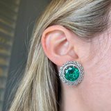 GIA 19.09ct Diamond Emerald 18K Gold Statement Halo Cluster Earrings