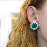 GIA 19.09ct Diamond Emerald 18K Gold Statement Halo Cluster Earrings