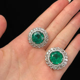 GIA 19.09ct Diamond Emerald 18K Gold Statement Halo Cluster Earrings