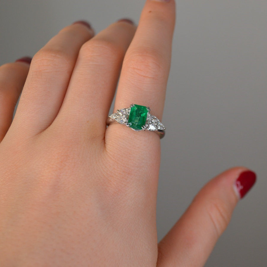 2.23cts Diamond Emerald Platinum Ring