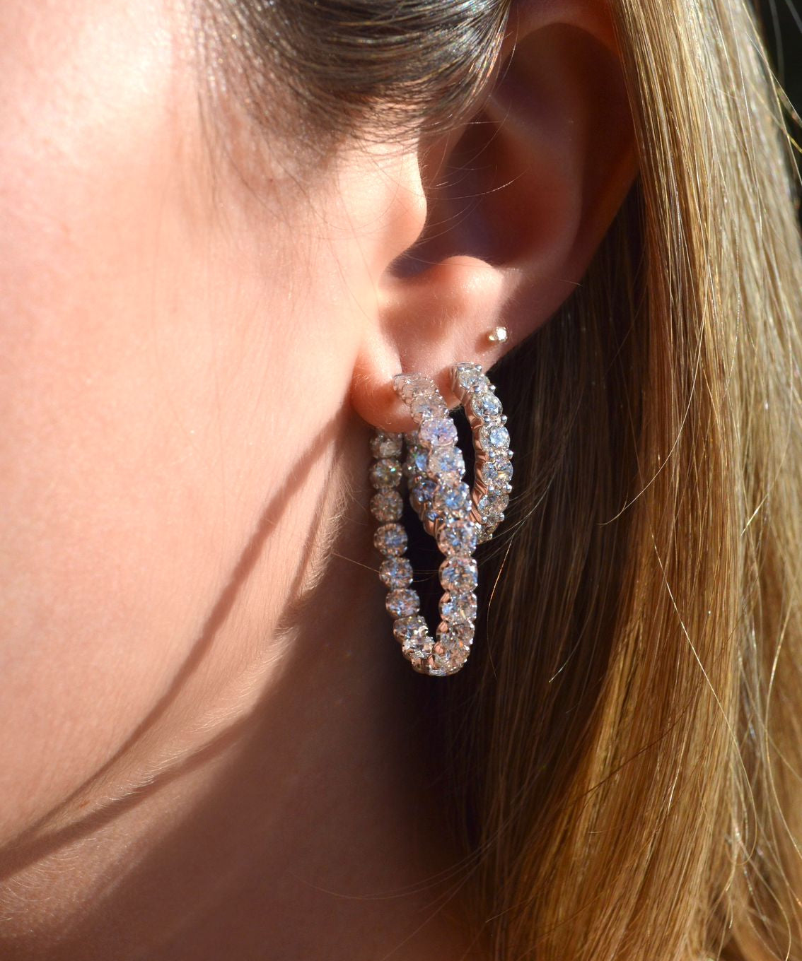 10.50ct Diamond 14K Gold Inside Outside Hoops Earrings