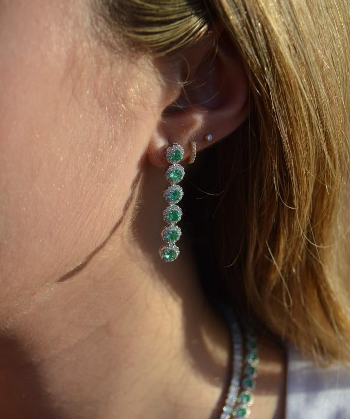 3.00ct Diamond Emerald 14K Gold Linear Cascade Earrings