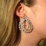5.85ct Diamond 14K Gold Statement Flower Baguette Earrings