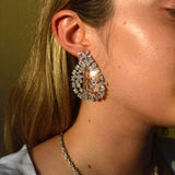 5.85ct Diamond 14K Gold Statement Flower Baguette Earrings