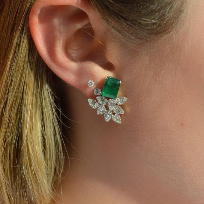 8.01ct Emerald Diamond 14K Gold Leaf Earrings