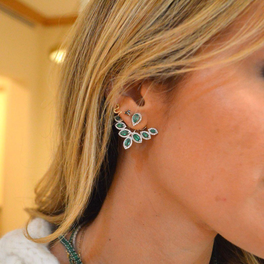 3.44ct Diamond Emerald 18K Gold Day & Night Earrings