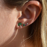 0.35ct Diamond Tsavorite 14K Gold Mushroom Stud Earrings