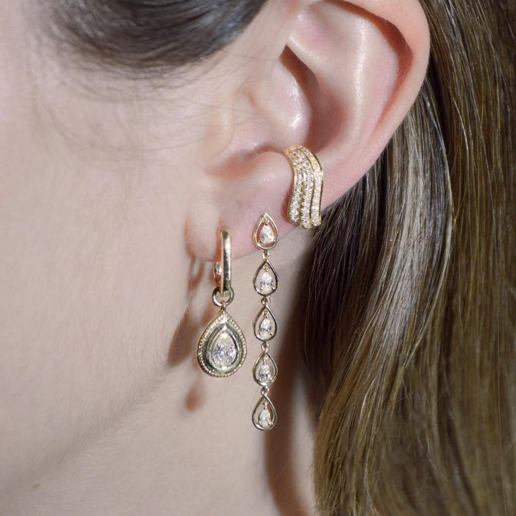 0.88ct Diamond 14K Gold Pear Hoop Dangle Drop Earrings