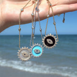 1.80ct Diamond Turquoise 14K Gold Evil Eye Pendant Chain Necklace