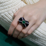 37.8ct Diamond Emerald Black Onyx 18K Gold Sculptural Ring