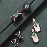 20.80ct Diamond Emerald Onyx 18K Gold Sculptural Earrings