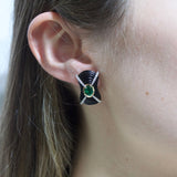 20.80ct Diamond Emerald Onyx 18K Gold Sculptural Earrings