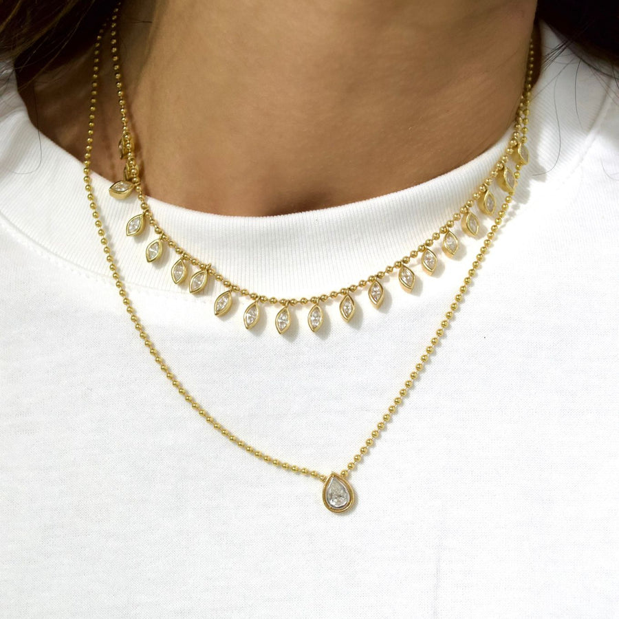 3.05ct Diamond 18K Gold Marquise Multi Drop Bead Necklace